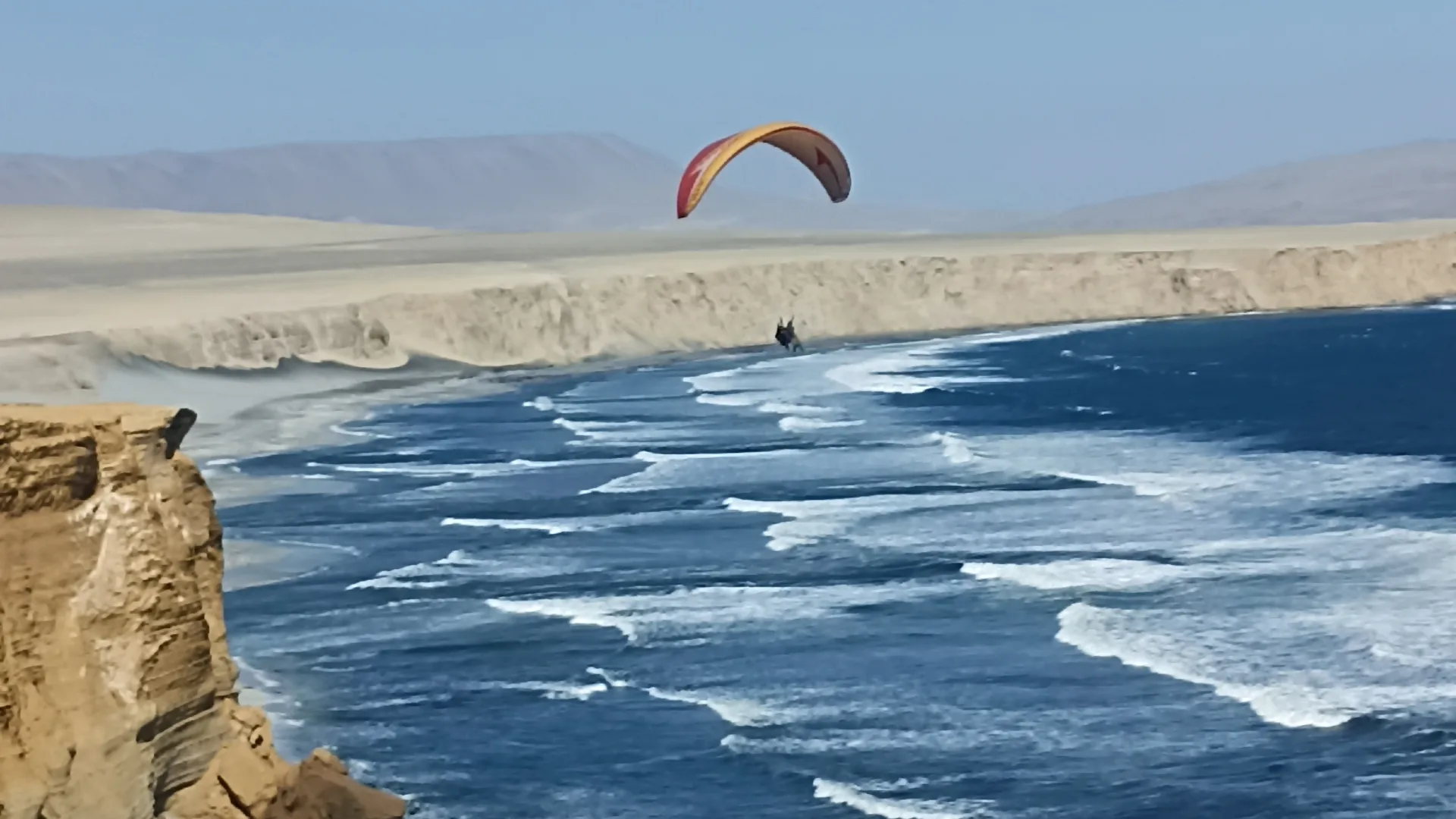 Paragliding takeoff in Paracas